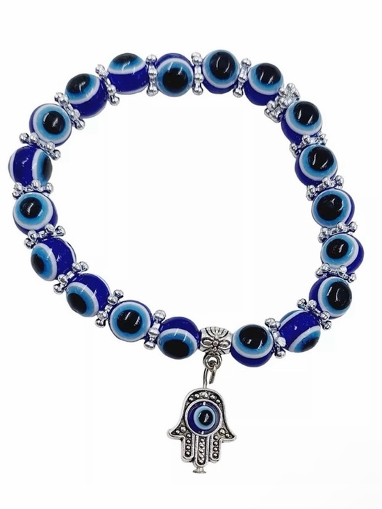 Handmade Jewelry - New Evil Eye Hamsa Stretch Bracelet - Blue Beaded Women’s Jewelry